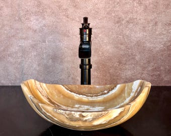 Lavabo de piedra natural - Mármol travertino - Lavabo tallado a mano - Lavabo de tocador para baño - Hecho a mano