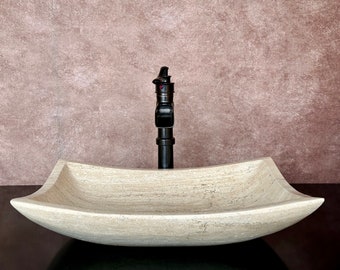 Natural Stone Sink - Rustic Travertine Marble - Hand Carved Vessel Sink - Vanity Bathroom Sink - Handmade