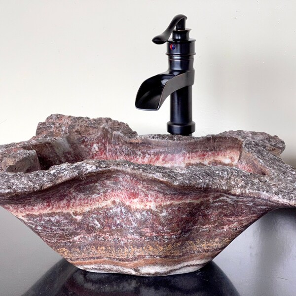 Natural Stone Sink - Onyx Sink - Rustic Travertine Marble - Hand Carved Vessel Sink - Vanity Bathroom Sink - Handmade