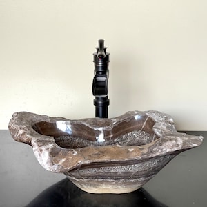 Hand Carved Onyx Stone Sink: Rustic Bathroom Vessel Sink
