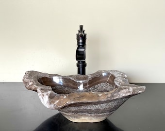 Natural Stone Sink - Onyx Sink - Rustic Travertine Marble - Hand Carved Vessel Sink - Vanity Bathroom Sink - Handmade