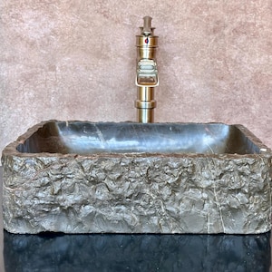 Natural Stone Sink - Rustic Travertine Marble - Hand Carved Vessel Sink - Vanity Bathroom Sink - Handmade- Vessel Sink