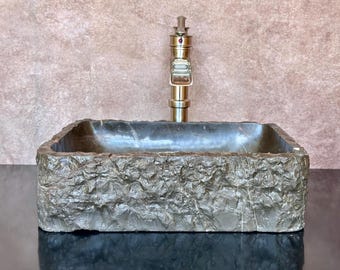 Natural Stone Sink - Rustic Travertine Marble - Hand Carved Vessel Sink - Vanity Bathroom Sink - Handmade- Vessel Sink