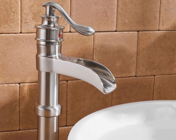 Bathroom Sink Faucet Brushed Nickel Waterfall Vessel Sink Faucet Single Handle 1 Hole Faucet for Bowl Sink