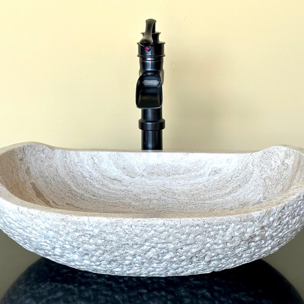 Natural Stone Sink - Rustic Travertine Marble - Hand Carved Vessel Sink - Vanity Bathroom Sink - Handmade