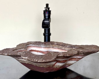 Natural Stone Sink - Onyx Sink - Rustic Travertine Marble - Hand Carved Vessel Sink - Vanity Bathroom Sink - Handmade