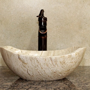 Natural Stone Sink - Travertine Marble - Hand Carved Vessel Sink - Vanity Bathroom Sink - Handmade