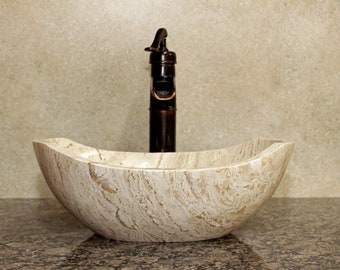 Natural Stone Sink - Travertine Marble - Hand Carved Vessel Sink - Vanity Bathroom Sink - Handmade