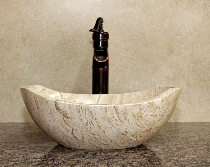 Natural Stone Sink - Travertine Marble - Hand Carved Vessel Sink - Vanity Bathroom Sink - Handmade