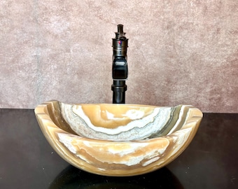 Natural Stone Sink - Onyx - Hand Carved Vessel Sink - Vanity Bathroom Sink - Handmade
