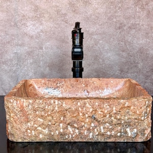 Natural Stone Sink - Rustic Travertine Marble - Hand Carved Vessel Sink - Vanity Bathroom Sink - Handmade- Vessel Sink