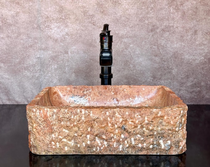 Natural Stone Sink - Rustic Travertine Marble - Hand Carved Vessel Sink - Vanity Bathroom Sink - Handmade- Vessel Sink