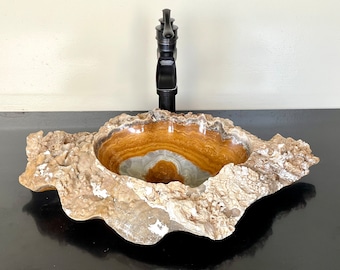 Natural Stone Sink - Onyx Sink - Rustic Travertine Marble - Hand Carved Vessel Sink - Vanity Bathroom Sink - Handmade