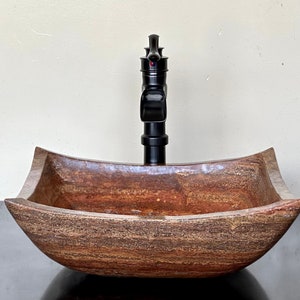 Natural Stone Sink - Travertine Marble - Hand Carved Vessel Sink - Vanity Bathroom Sink - Handmade
