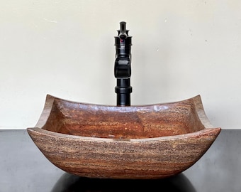 Natural Stone Sink - Rustic Travertine Marble - Hand Carved Vessel Sink - Vanity Bathroom Sink - Handmade