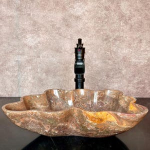 Hand Carved Onyx Stone Sink: Rustic Bathroom Vessel