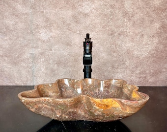 Natural Stone Sink - Onyx Sink - Rustic Travertine Marble - Hand Carved Vessel Sink - Vanity Bathroom Sink - Handmade
