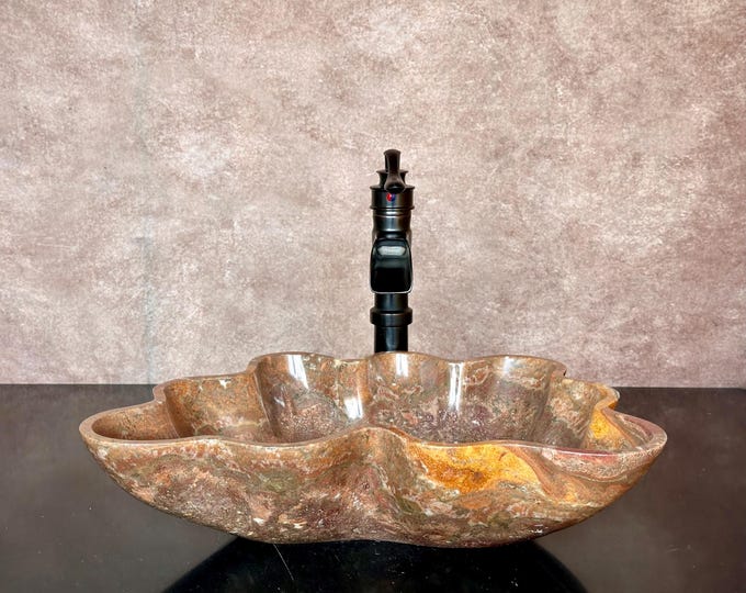 Natural Stone Sink - Onyx Sink - Rustic Travertine Marble - Hand Carved Vessel Sink - Vanity Bathroom Sink - Handmade