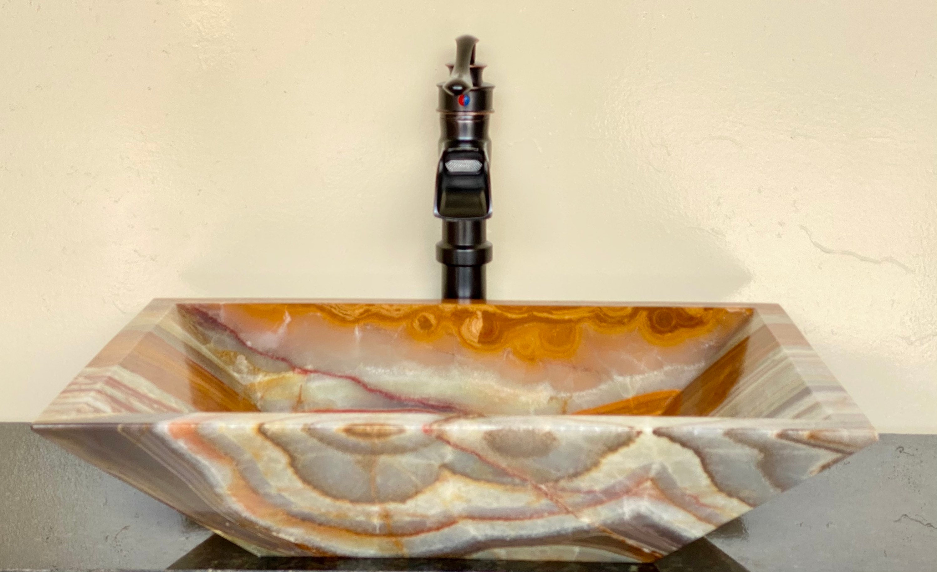 Stone sink onyx vessel sink