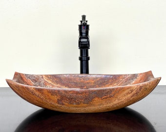 Natural Stone Sink - Travertine Marble - Hand Carved Vessel Sink - Vanity Bathroom Sink - Handmade