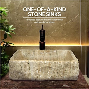 Handmade Rustic Travertine Stone Sink: Polished Bathroom Vessel
