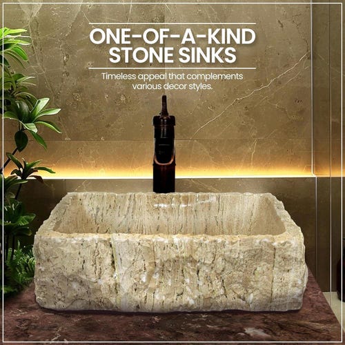Handmade Rustic Travertine Stone Sink: Polished Bathroom Vessel