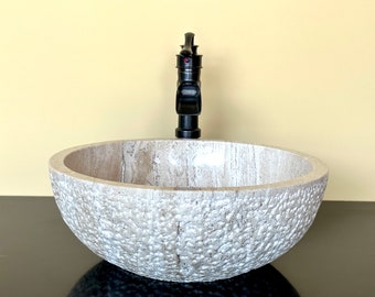 Natural Stone Sink - Rustic Travertine Marble - Hand Carved Vessel Sink - Vanity Bathroom Sink - Handmade