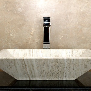 Natural Stone Sink - Vessel Sink - Travertine Marble - Hand Carved- Vanity Sink - Handmade