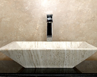 Natural Stone Sink - Vessel Sink - Travertine Marble - Hand Carved- Vanity Sink - Handmade