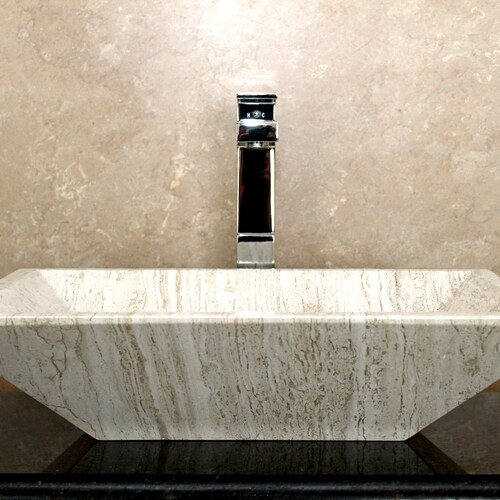 Hand Carved Travertine Vessel Sink: Rectangular Vanity Sink