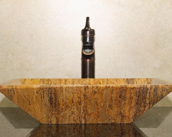 Natural Stone Sink - Travertine Marble - Hand Carved Vessel Sink - Vanity Bathroom Sink - Handmade