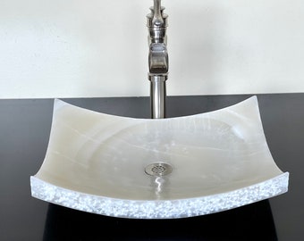 Natural Stone Sink - Onyx Sink - Hand Carved Vessel Sink - Vanity Bathroom Sink - Handmade