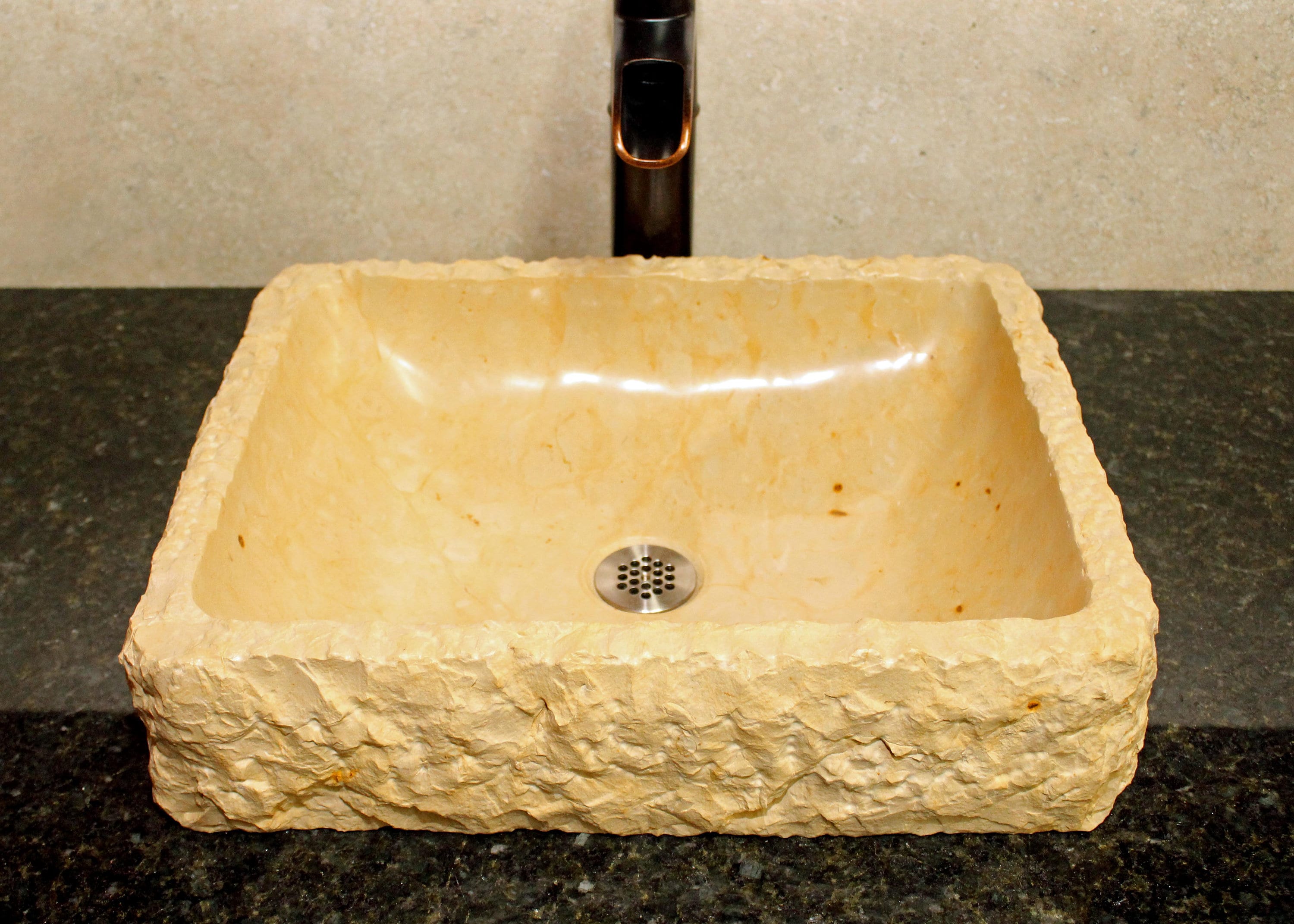 Natural Stone Sink Rustic Travertine Marble Hand Carved Vessel Sink