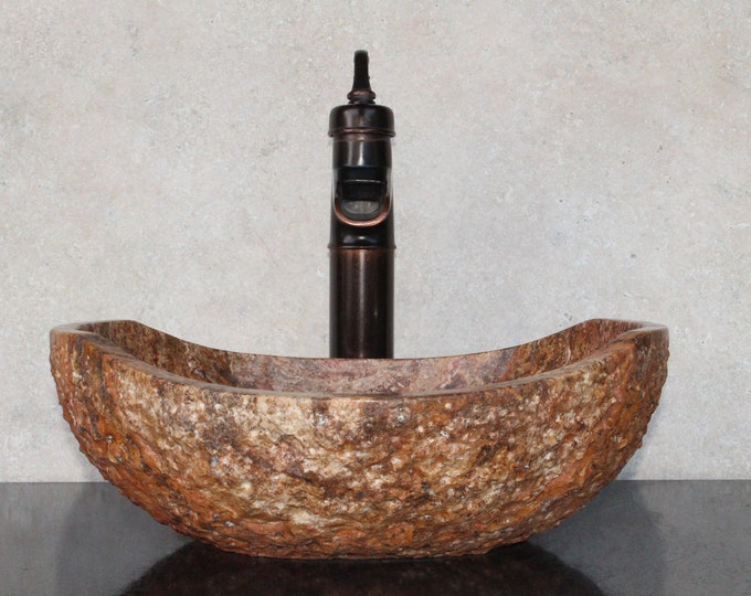 Natural Stone Sink - Rustic Travertine Marble - Hand Carved Vessel Sink - Vanity Bathroom Sink - Handmade