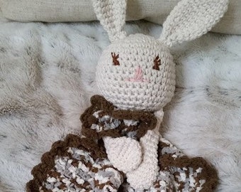 Bunny Lovey Blanket.  Handmade Bunny Blankie.  Crochet Bunny Lovey.  Unisex Baby Gift. Baby Shower. Easter Gift. Nursery Decor.  Baby Toy