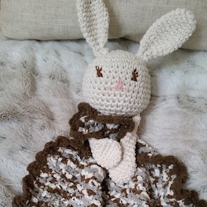 Bunny Lovey Blanket.  Handmade Bunny Blankie.  Crochet Bunny Lovey.  Unisex Baby Gift. Baby Shower. Easter Gift. Nursery Decor.  Baby Toy
