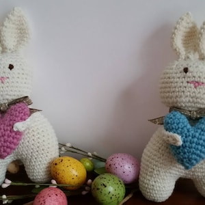 Crochet Bunny Rabbit with Heart: Handmade Cotton Easter Basket Toy