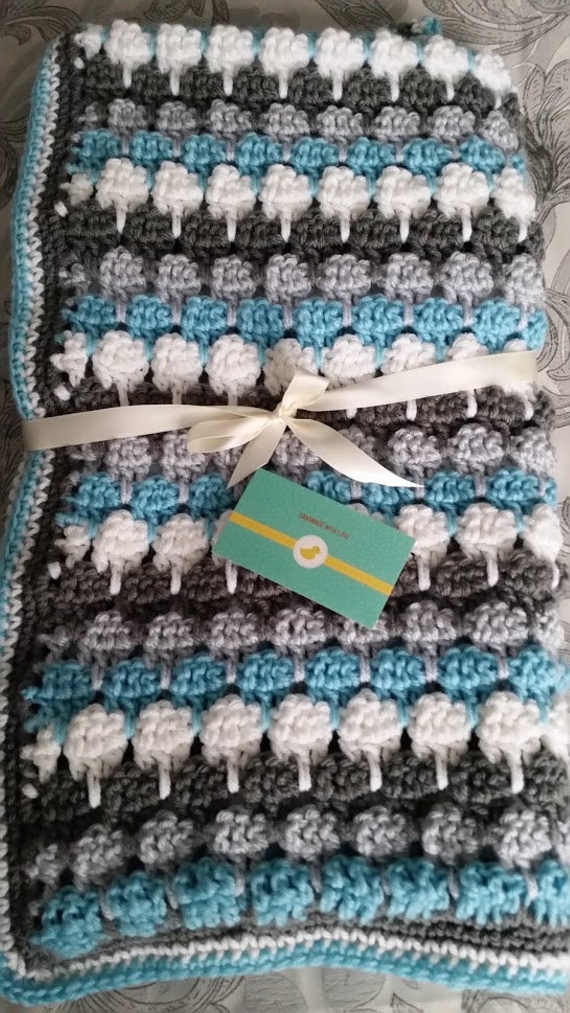 Crochet Gender Neutral Baby Blanket Handmade Aqua Blue and Etsy