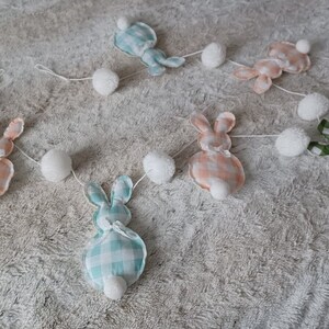 Bunny and Pompom Garland,  Easter Bunny Garland, 5ft Bunny Garland, Spring Decor, Easter Decor