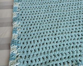 Handmade Chunky Chenille Baby Blanket: Seafoam Green Crochet