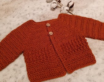 Crochet Baby Sweater 3-6mos. Nutmeg Fall Crochet Baby Sweater. Gender Neutral Baby Gift. Baby Shower Gift. Newborn Gift New Mom
