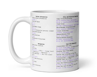 LINUX Cheat Sheet MUG - Drinking Coffee Cup for Programmers and Sysadmins and Network Engineers Programming Gift for Colleague and Employee