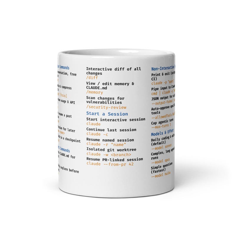 Claude Code Cheat Sheet Mug – AI Developer Gift | CLI Commands ...