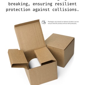 May include: A brown cardboard box with a white interior. The box is open and a smaller brown box is inside. The smaller box is also open and a white object is inside. The text on the box reads: "Carton Protected Packaging anti-breaking, ensuring resilient protection against collisions. Packages vary based on delivery location, but we ensure that the product will be well protected."