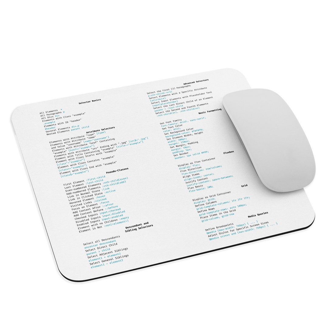 CSS MOUSE PAD Cheat Sheet - Programmer Developer Designer Webdesign ...