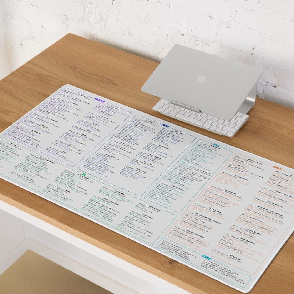 Devops Pad Devops Cheat Sheet Mouse Pad – Git Docker Kubectl Terraform Helm ...