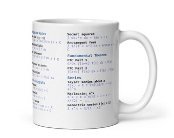 Calculus Cheat Sheet Mug – Math Student Gift | Derivatives, Integrals & Limits Reference | STEM Coffee Mug