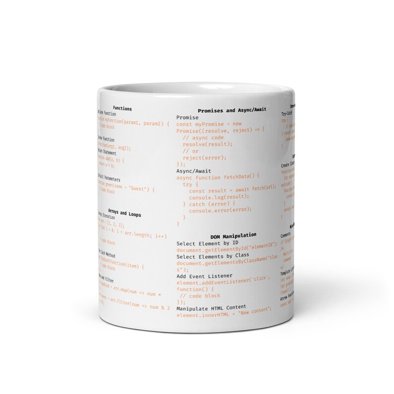 JAVASCRIPT Cheat Sheet MUG 40 Vanilla JS Commands and Concepts for ...