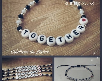 Bracelet texte cœur et perles sur mesure