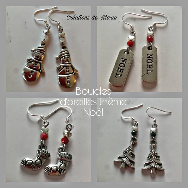 Boucles d'oreilles breloque thème Noël et perle en verre couleur sur mesure